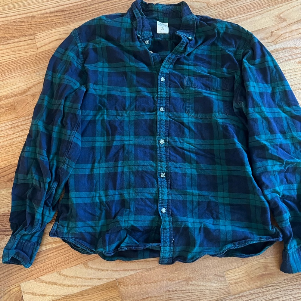 J. Crew Navy and Green Plaid Button Down Shirt